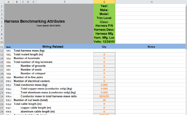Screenshot of Excel document demonstrating Benchmarking Template.