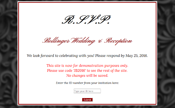 Screenshot of Wedding RSVP site.